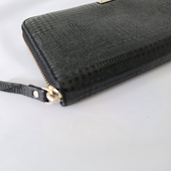 KATE SPADE Large Leather Wallet Black Grey Houndstooth Print Zip Around - Picture 5 of 16